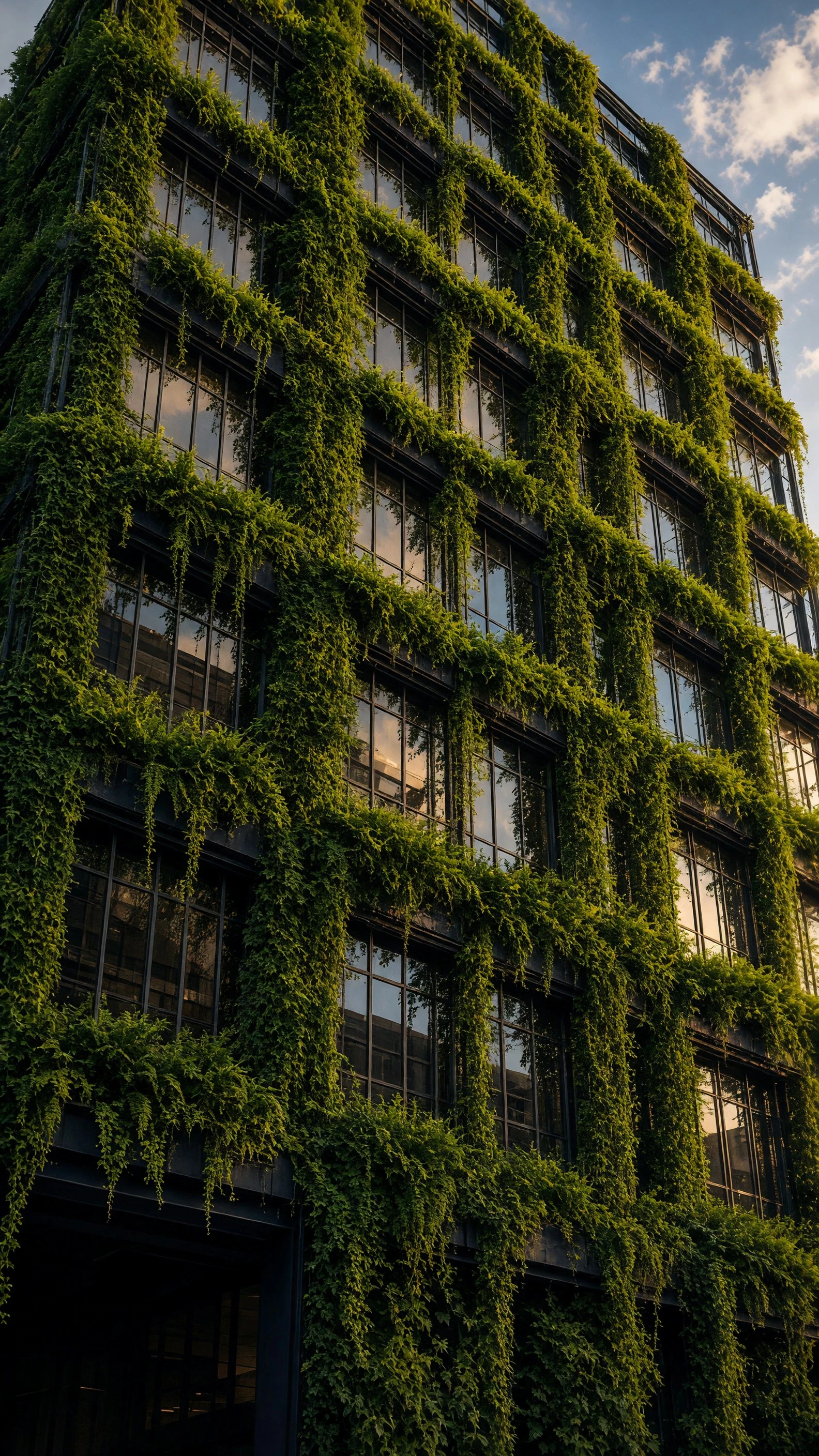 Edificio a vetrate con giardino verticale